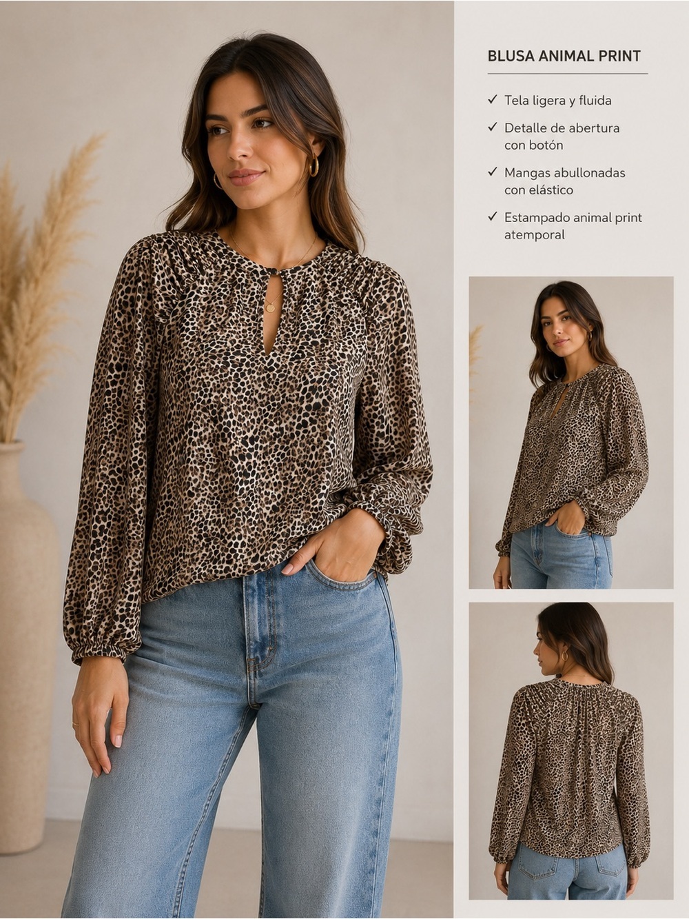 Missguided + Brown Leopard Print Long Sleeve Blouse